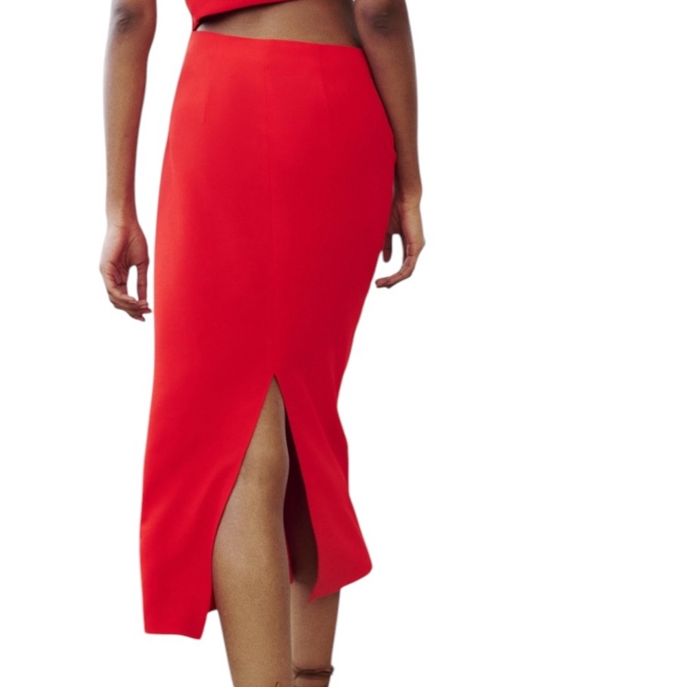 Zara Red Cut Out Midi Dress Medium Ring Detail Sleeveless Wedding Guest Cocktail - Picture 6 of 8